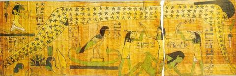 Geb, dieu de la terre, allongé sur le sol.